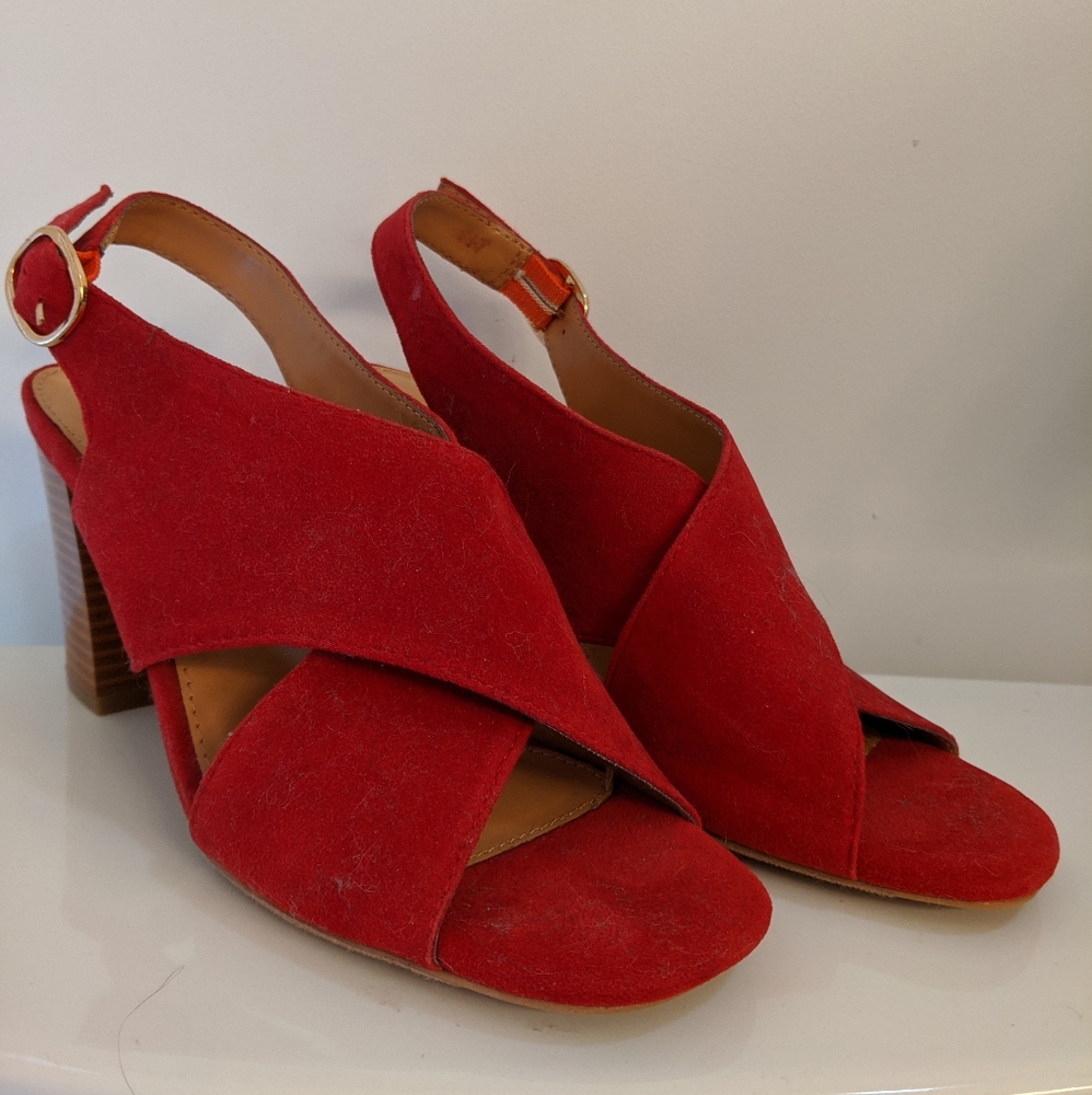 Red suede heeled sandles